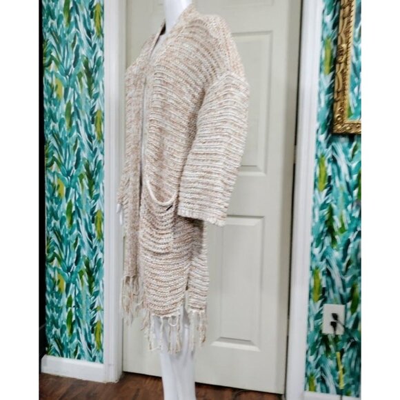 Abercrombie & Fitch Boho Whimsy Festival Loose Knit Fringe Cardigan Beige S/M - Picture 6 of 11